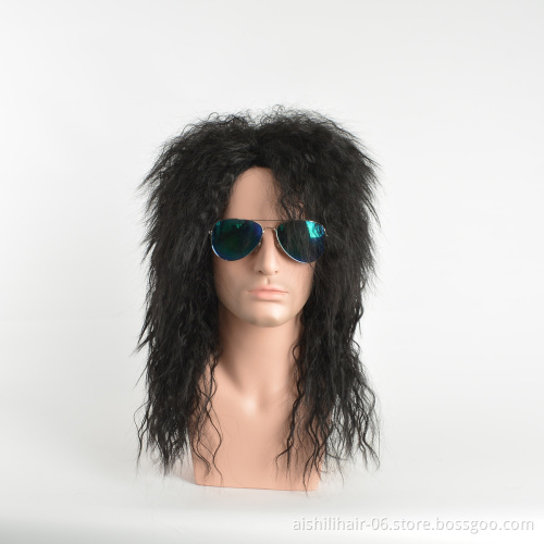 AISHILI Wholesale mens 80s rocker metal wigs long curly black paty wig halloween costume anime wig